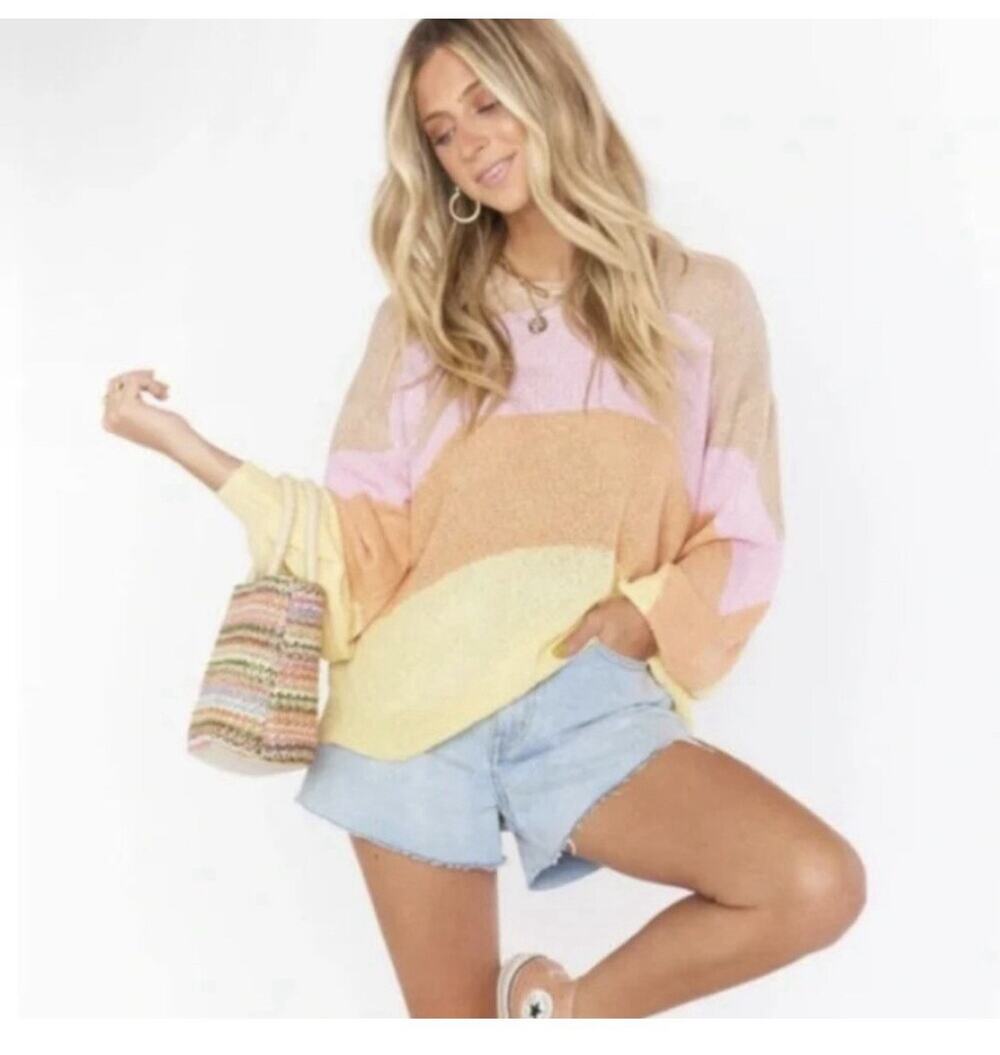 Show Me Your Mumu Pismo Sweater Womens M Sunny Stripe Striped V Neck Coastal
